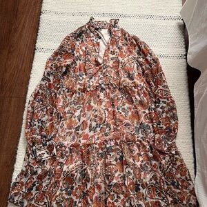 1. State Rust Multi Floral Paisley Long-Sleeve Tiered Dress